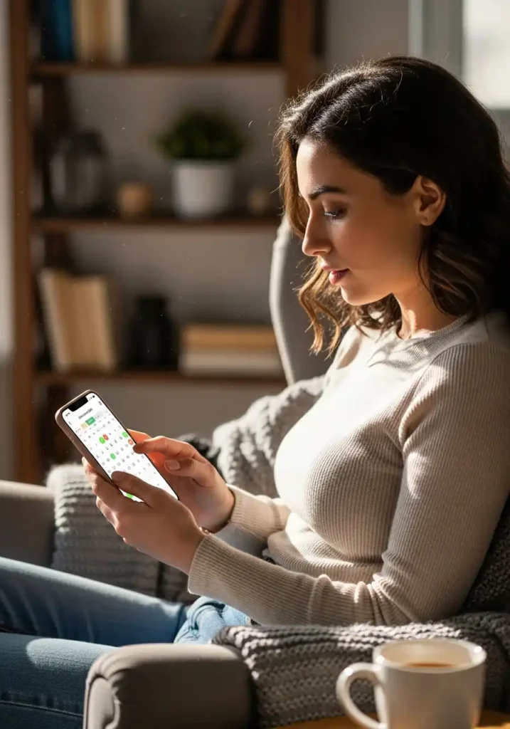 Жінка додає додаток нотатки про менструальний цикл